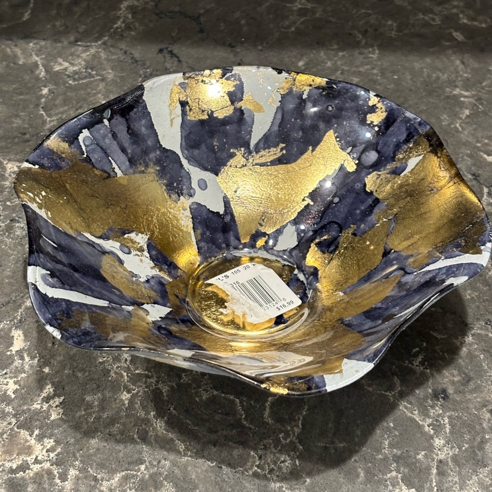 ❗️Kohl’s Abstract Gold and Blue Decorative Bowl NWT